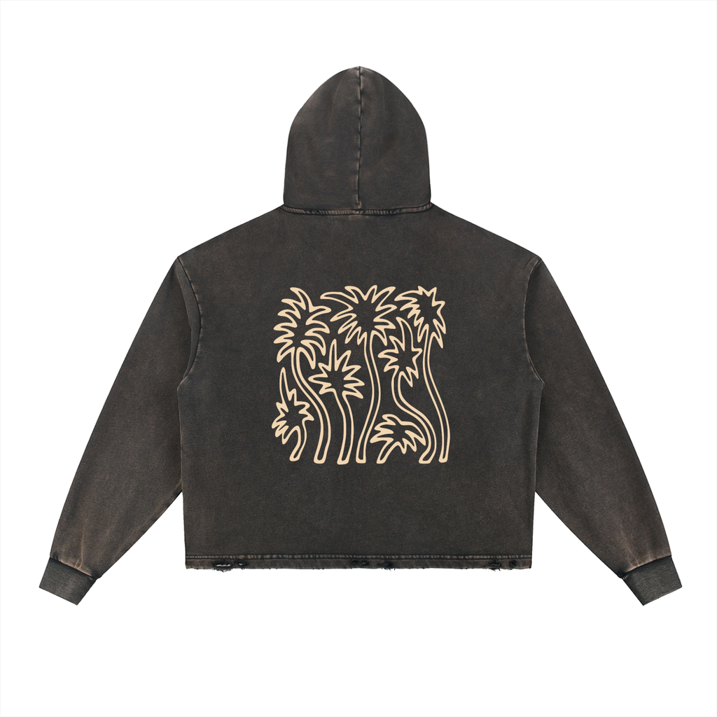 Vintage Washed Frayed-Hem Hoodie