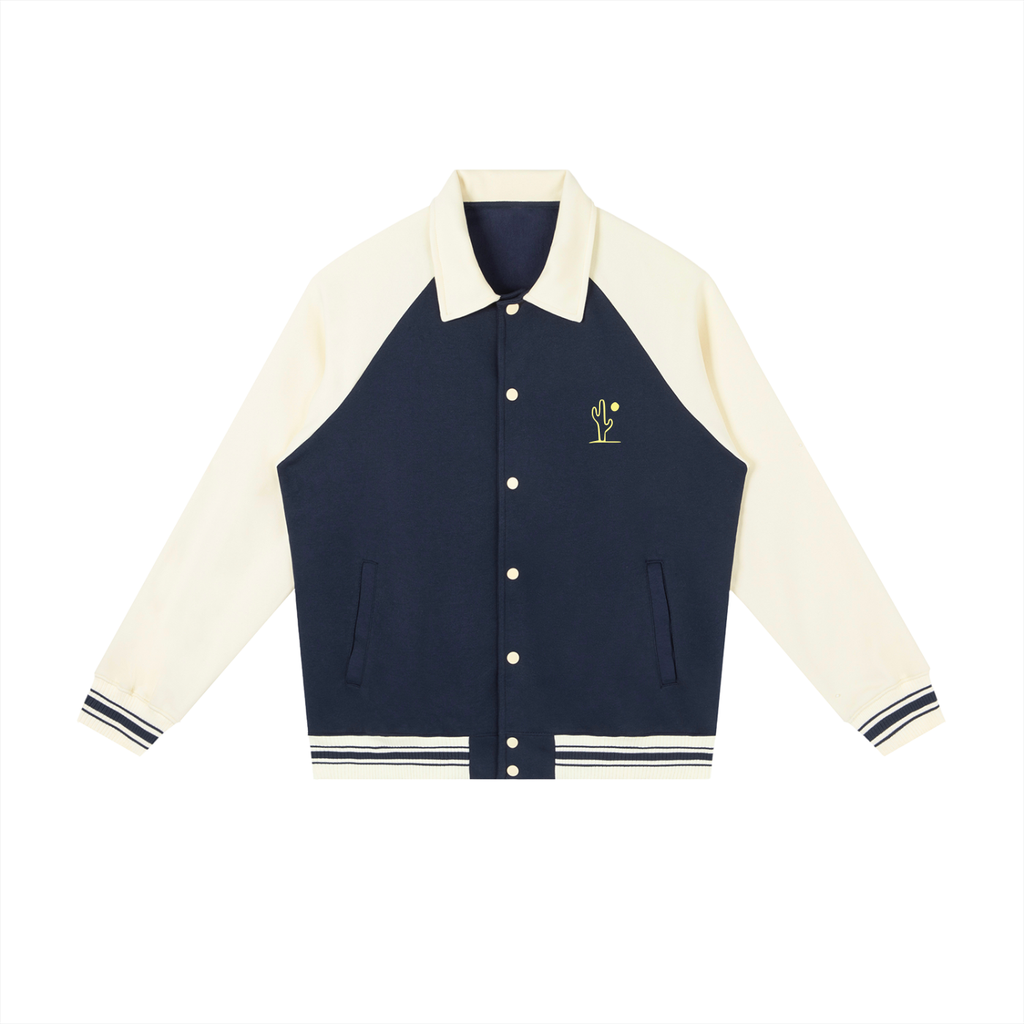Contrast Raglan Sleeve Baseball Jacket