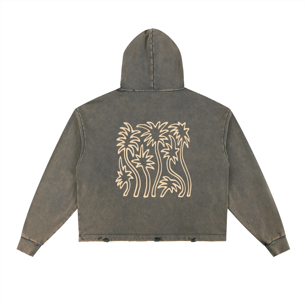 Vintage Washed Frayed-Hem Hoodie